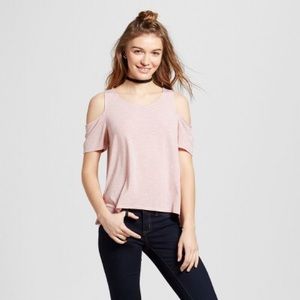Missimo cold shoulder striped top mauve and white